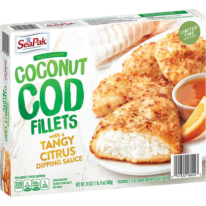 SeaPak Coconut Cod Fillets With Tangy Citrus Dipping Sauce, Frozen (24 oz.)