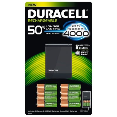 Duracell Ion Speed 4000 Battery Charger w/ Rechargeable AA and AAA
