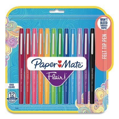 Paper Mate Flair Felt Tip Pens, Medium Point (0.7mm), Assorted Colors, 12  Count