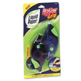 Paper Mate Liquid Paper - DryLine Grip Correction Tape, 1/5" x 335", Blue/Purple Dispensers - 2 Pack