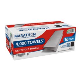Marathon Multifold 1-Ply Paper Towels, White, 9.2" x 9.4" 250 towels/pk., 16 pks.