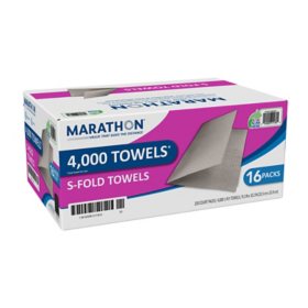 Marathon Singlefold Paper Towels, 1-Ply, 9 1/4" x 10 1/4", Brown 250 towels/pk., 16 pks.