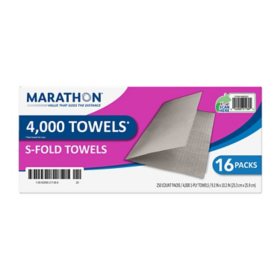 Marathon Singlefold Paper Towels, 1-Ply, 9 1/4" x 10 1/4", Brown 250 towels/pk., 16 pks.