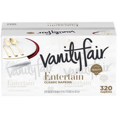 Vanity Fair Extra Absorbent Disposable Paper Napkins, White, 80 Count