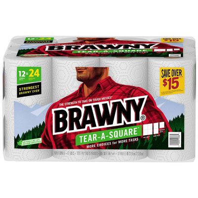 Brawny Tear-A-Square 2-Ply Paper Towels, Double Rolls (120 sheets/roll, 12  rolls) - Sam's Club