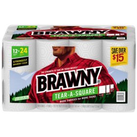 Brawny Tear-A-Square 2-Ply Paper Towels, Double Rolls (120 sheets/roll, 12 rolls)