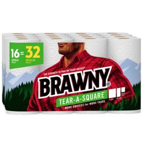 Brawny Tear-A-Square 2-Ply Paper Towels, Double Rolls (120 sheets/roll, 16 rolls)