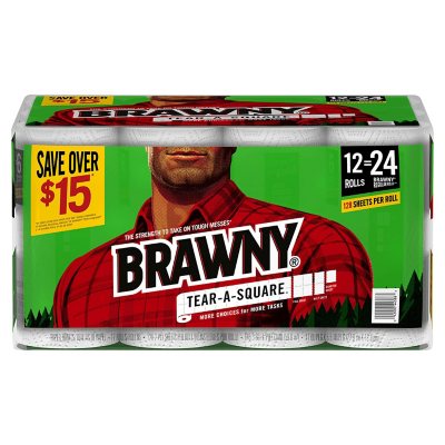 Brawny Tear-A-Square Paper Towels, Double Rolls - 8 rolls