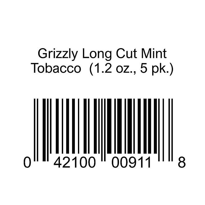 Grizzly Long Cut Mint Tobacco  (1.2 oz., 5 pk.)