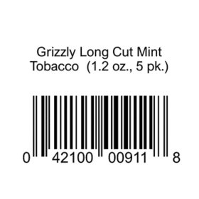 Grizzly Long Cut Mint Tobacco  1.2 oz., 5 pk.