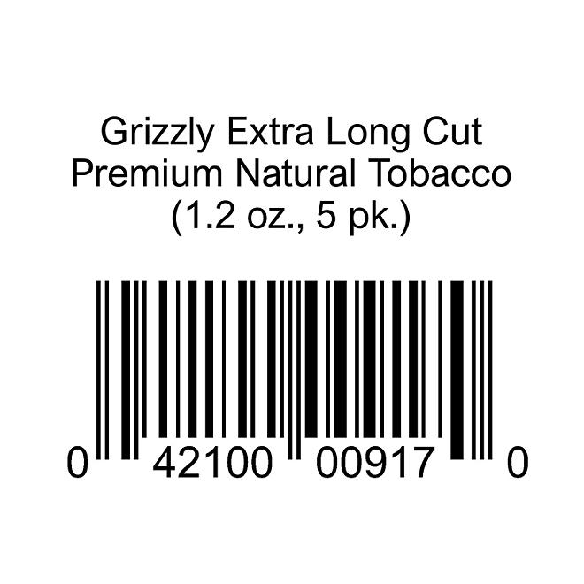 Grizzly Extra Long Cut Premium Natural Tobacco (1.2 oz., 5 pk.)