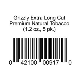 Grizzly Extra Long Cut Premium Natural Tobacco 1.2 oz., 5 pk.