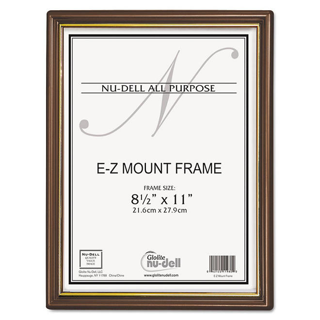 Nu-Dell - EZ Mount Document Frame with Trim Accent, Plastic, 8-1/2 x 11 -  Walnut/Gold