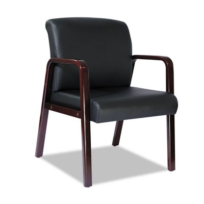 Alera Reception Lounge Series Leather Guest Chair Mahogany Black