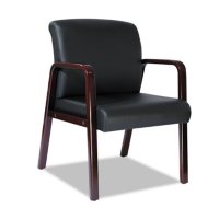 Alera Reception Lounge Series Leather Guest Chair, Mahogany/Black