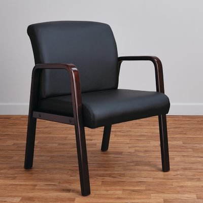 UPC 042167392291 product image for Alera Reception Lounge Series Leather Guest Chair, Mahogany/Black | upcitemdb.com