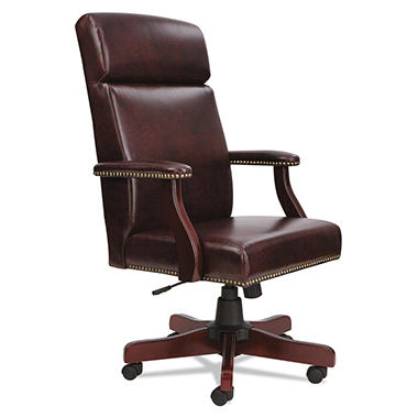 Alera Traditional Series Vinyl High-Back Chair in Mahogany/Oxblood