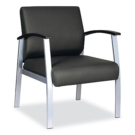 Alera MetaLounge Series Mid-Back Guest Chair, 25" x 25.59" x 33.66" (Black Seat/Black Back, Silver Base)
