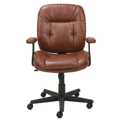 OIF Swivel/Tilt Leather Task Chair, Fixed T-Bar Arms, Chestnut Brown ...