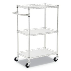 Alera 3-Shelf Wire Cart with Liners, 28.5W x 16D x 39H (Silver)