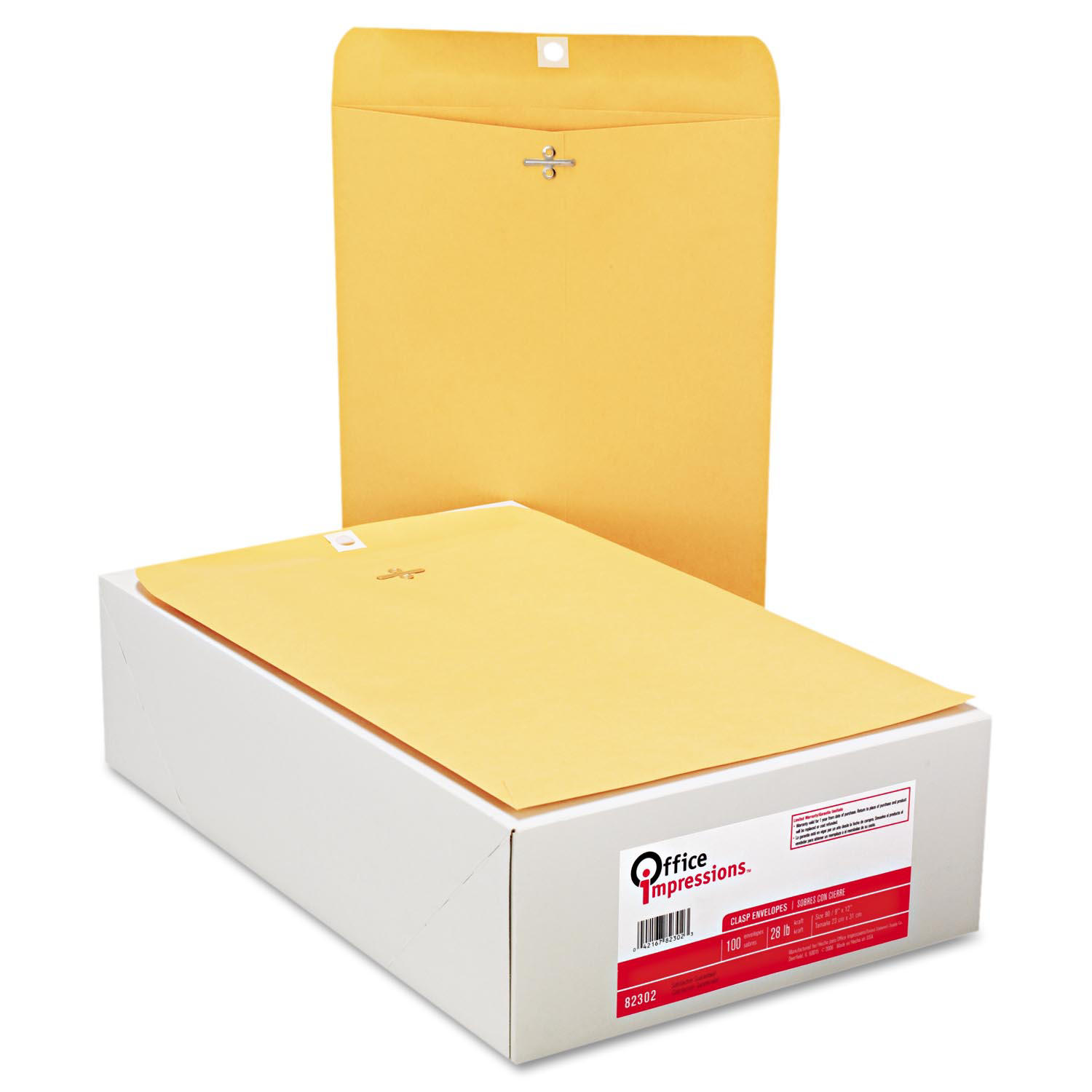 Office Impressions Kraft Clasp Envelopes  9 x 12  28lb  Brown Kraft  100/Box