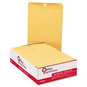 Office Impressions - Clasp Envelopes, 10 x 13, Brown Kraft - 100 Count 