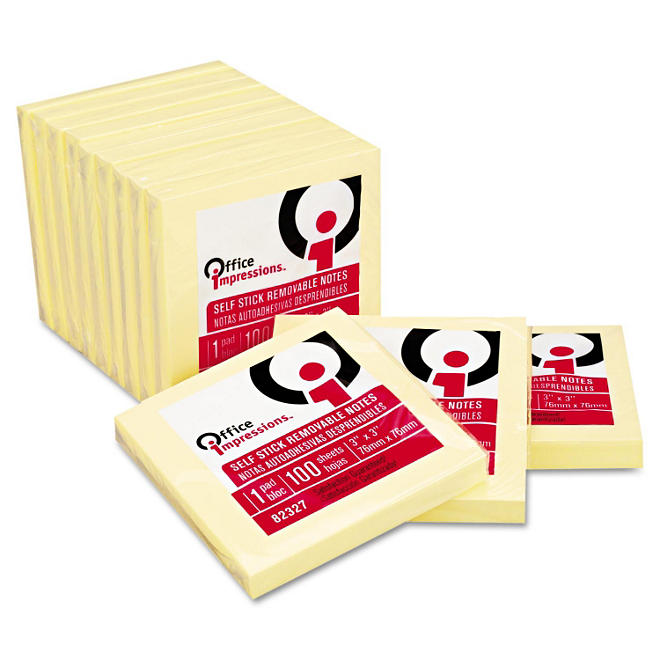 Office Impressions - Yellow Self-Stick Notes - 3 X 3 - 12 100-Sheet Pads/Pack