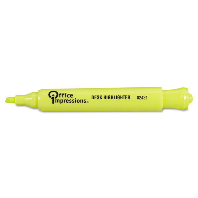 Office Impressions - Desk Highlighter, Chisel Tip, Fluorescent Yellow - 12/Pack