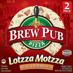 Brew Pub Lottza Motzza Sausage and Pepperoni Pizza, Frozen, 2 pk.