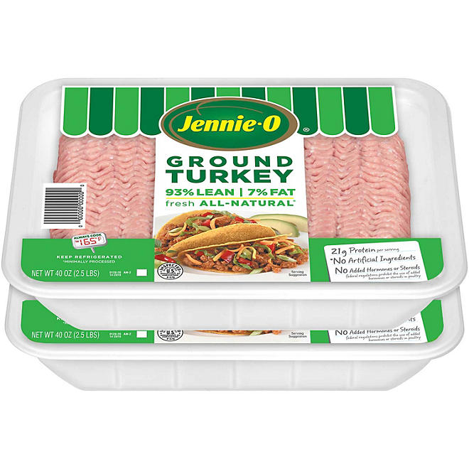 Jennie-O Lean Ground Turkey, 93% Lean 2.5 lb. per tray, 2 trays.