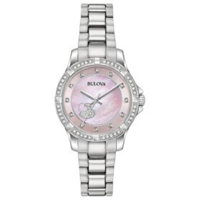Bulova Ladies 30mm Classic Crystal Silver-Tone Stainless Steel Watch