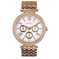 Caravelle Women's Rose Gold Crystal Watch with Mother of Pearl Dial