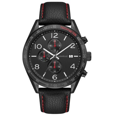 Caravelle Men's Chronograph Watch with Black Leather Strap - Sam's Club