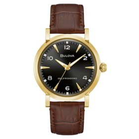 Bulova Mens Automatic Black Dial Brown Leather Strap Watch