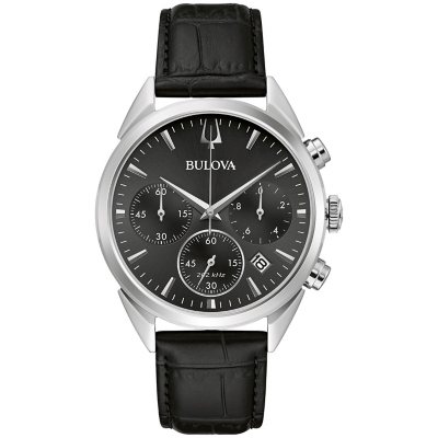 Bulova Stainless Steel Watch with Black Leather Strap 42mm 96B371