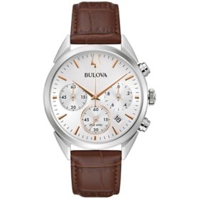 Bulova Dress Classic Chronograph 41.5mm Watch with Brown Leather Strap 96B370		