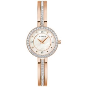 Bulova Ladies Crystal Collection Rose Gold Tone 26mm Watch 98L298 		