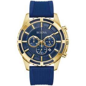 Bulova Mens Blue Silicone Strap Chronograph Sport Watch, 97B222
