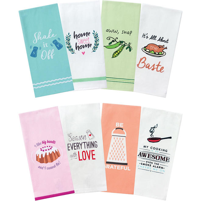 Gourmet Club Flat Woven Phrase Kitchen Towels (8-pack)