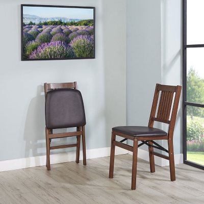 Stakmore Wood Folding Chair with Upholstered Seat, Espresso, 2-pack