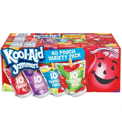 Kool Aid Jammers Tropical Punch Grape And Cherry Artificially Flavored Soft Drink Variety Pack 6 Fl Oz Pouches 40 Ct Sam S Club