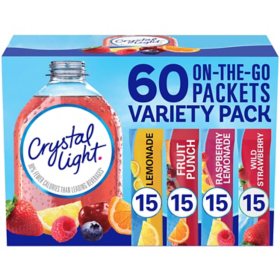Crystal Light Lemonade, Fruit Punch, Raspberry Lemonade and Wild Strawberry Powdered Drink Mix Variety Pack 60 ct.