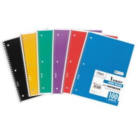 Mead Spiral Notebook,1-Subject ,Randomly Assorted Cover Color, (100) 10.5 x 7.5 Sheets