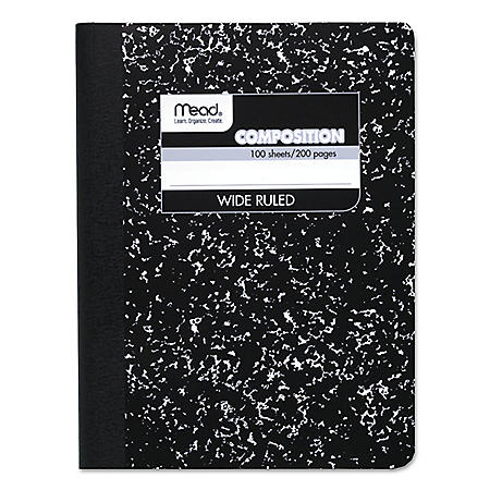 Pack of 3 100 Sheet 3-Pack, Black Weekly Class Schedule and Multiplication/Conversion Tables on Covers. Color: Black Marble Composition Notebooks 9-3/4 x 7-1/2 200 Pages Wide Ruled 