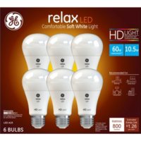GE 60W Equivalent Soft White (2,700K) High Definition A19 Dimmable LED Light Bulb (6-Pack)