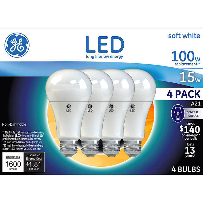 GE Soft White 100W Replacement LED Light Bulbs General Purpose A21 4-pack
