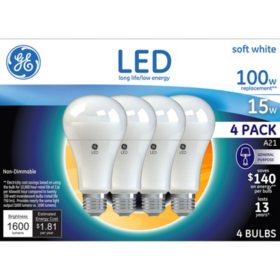 GE Soft White 100W Replacement LED Light Bulbs General Purpose A21 4-pack