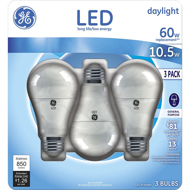 GE 10.5-Watt General-Purpose LED Light Bulbs -Daylight (3-pack)