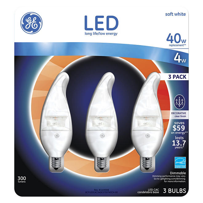 GE Clear Bent Tip Small-Base Decorative LED Light Bulbs (3-pack)