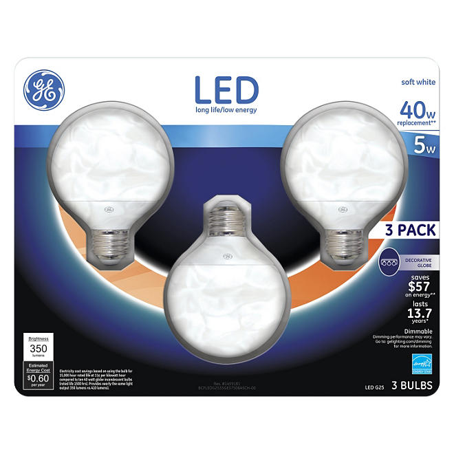 GE 5 Watt LED G25 Decorative Globe Light Bulbs - Soft White (3-pack)